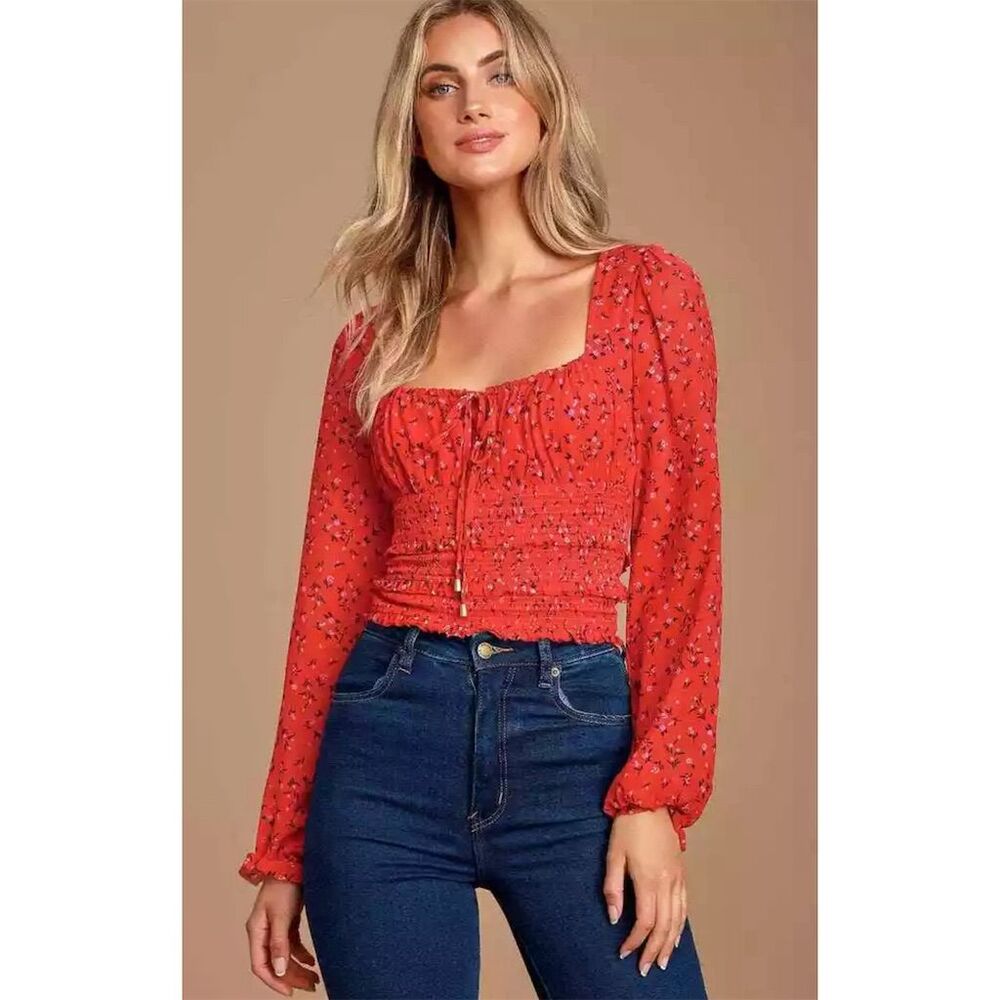 Free People Red Floral Blouse